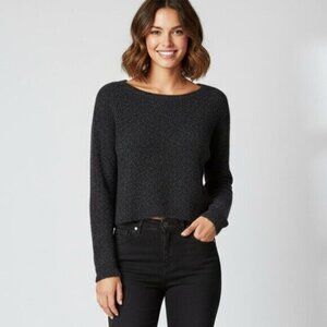BCBG Women's Ida Sweater Cropped Wool Blend Pullover Fuzzy Black Size Small